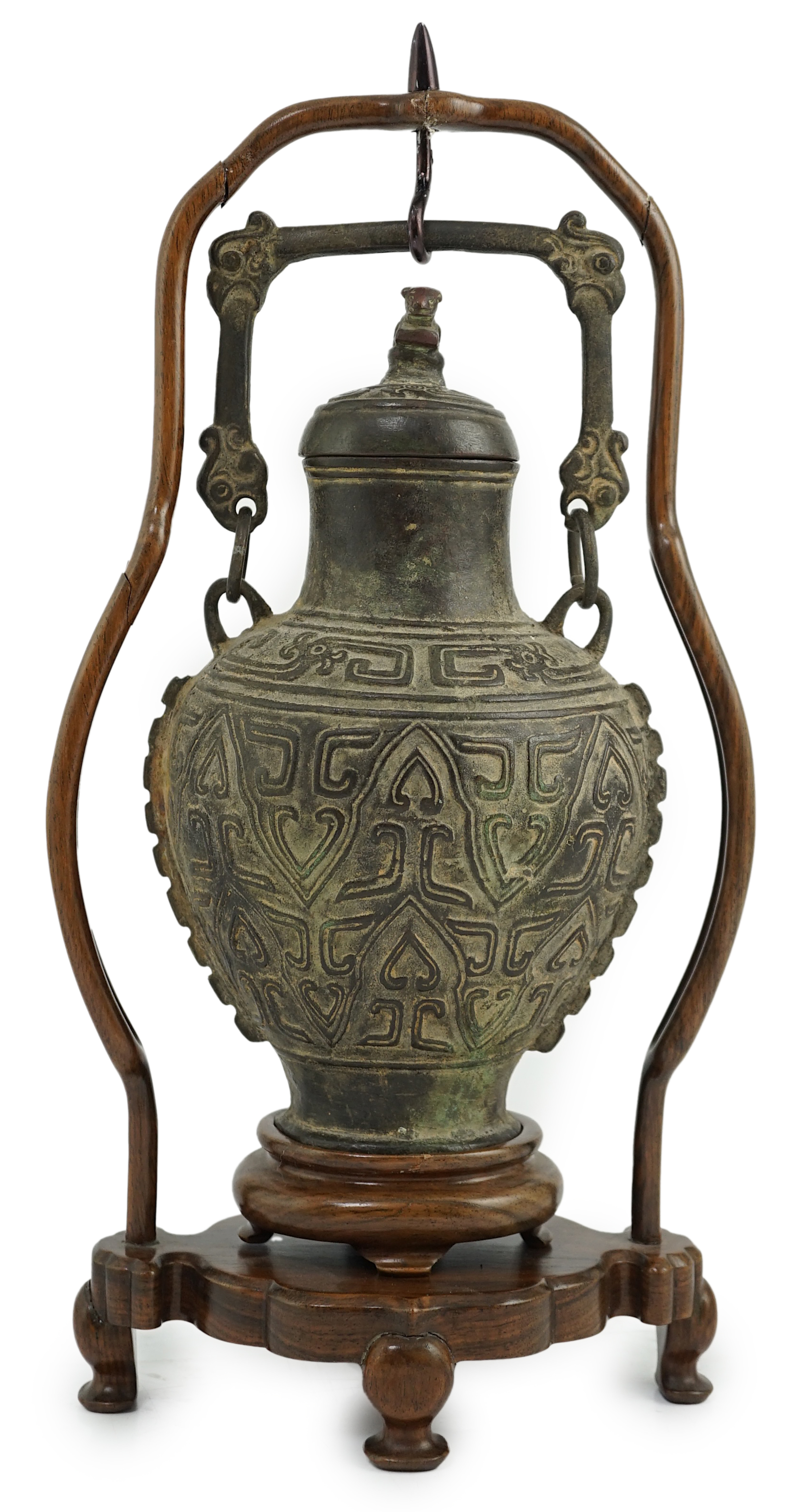 A Chinese archaistic bronze hanging vessel, hu, 17th/18th century